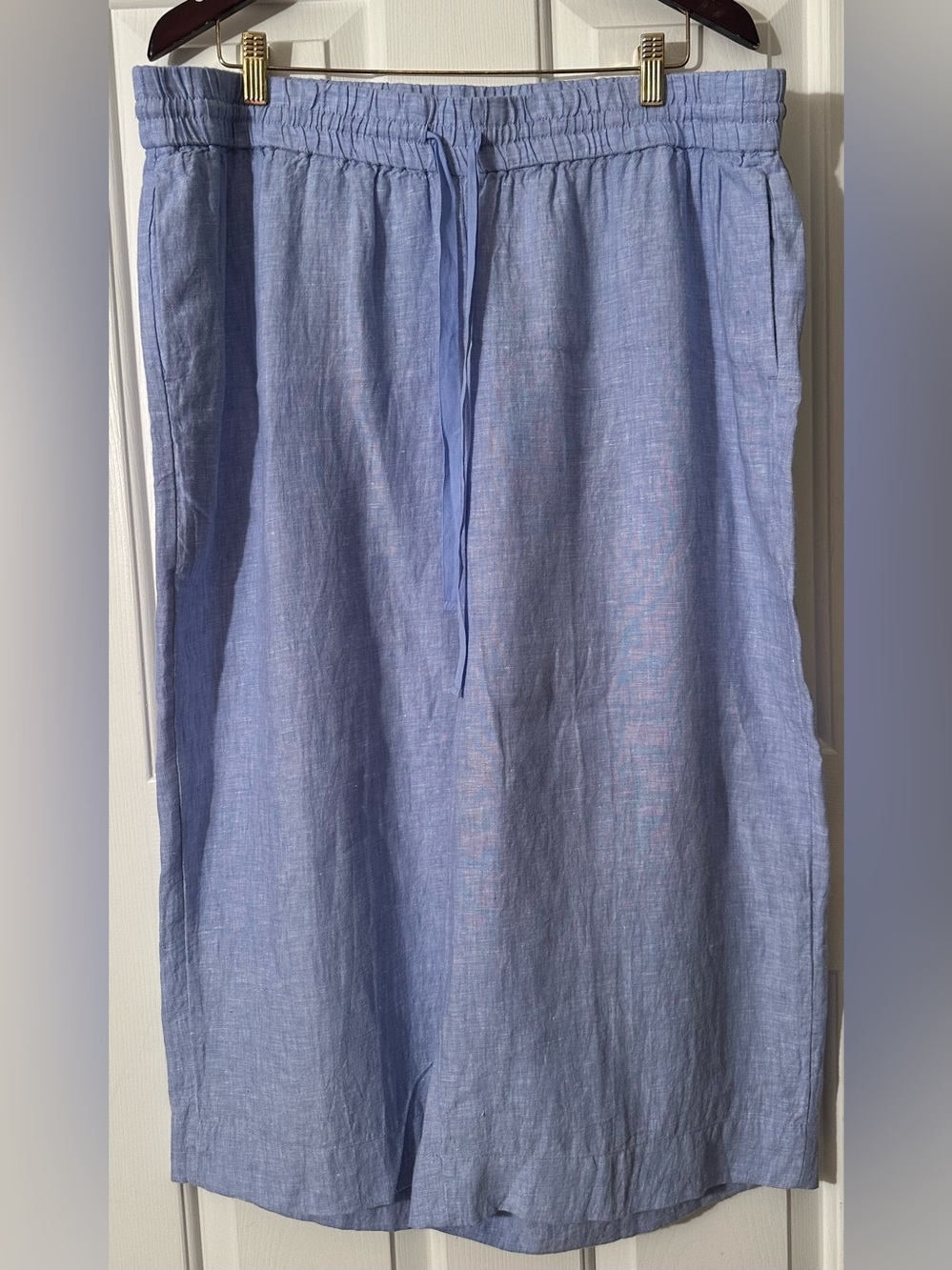 J. CREW Wm’s XXL Resort Coastal Beachy Blue Wide Leg Cropped 100% Linen Pants
